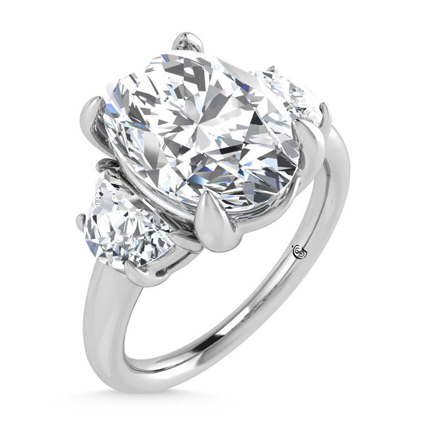 14K White Gold Lab Grown Diamond 3 5/8 Ct.Tw. Oval Shape Three Stone Engagement Ring