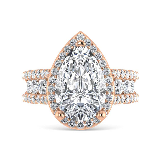 14K Rose Gold Lab Grown Diamond 6 7/8 Ct.Tw. Round Shank Engagement Ring (Pear Center)