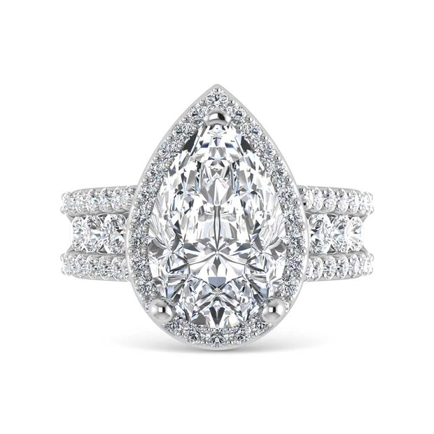 14K White Gold Lab Grown Diamond 6 7/8 Ct.Tw. Round Shank Engagement Ring (Pear Center)