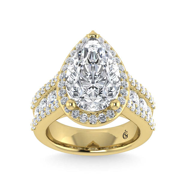 14K Yellow Gold Lab Grown Diamond 6 7/8 Ct.Tw. Round Shank Engagement Ring (Pear Center)