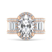 14K Rose Gold Lab Grown Diamond 8 Ct.Tw. Round and Baguette Shank Engagement Ring (Oval Center)