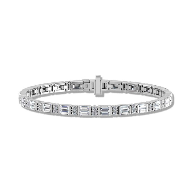 14K White Gold Round & Baguette Lab Grown Diamond 5 Ct.Tw. Tennis Bracelet