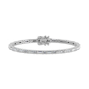 14K White Gold Round & Baguette Lab Grown Diamond 3 Ct.Tw. Tennis Bracelet