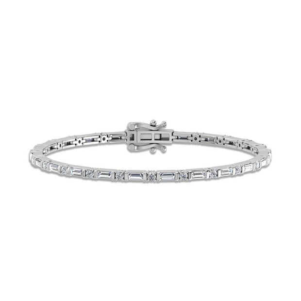 14K White Gold Round & Baguette Lab Grown Diamond 3 Ct.Tw. Tennis Bracelet