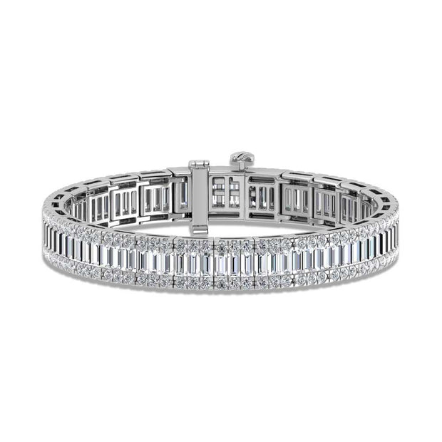 14K White Gold Round & Baguette Lab Grown Diamond 17 Ct.Tw. Tennis Bracelet