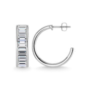 14K White Gold Lab Grown Diamond 6 Ct.Tw. Slim Baguette Hoop Earrings