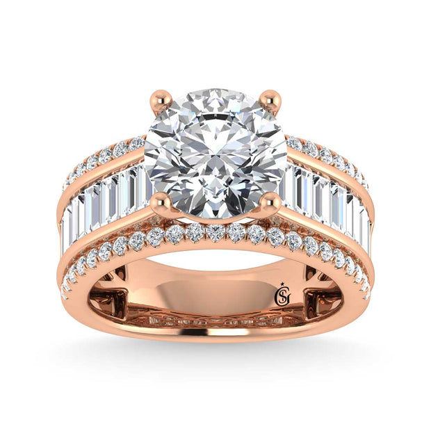 14K Rose Gold Lab Grown Diamond 4 1/3 Ct.Tw. Round and Baguette Shank Engagement Ring (Round Center)