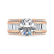 14K Rose Gold Lab Grown Diamond 4 1/3 Ct.Tw. Round and Baguette Shank Engagement Ring (Round Center)