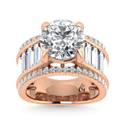 14K Rose Gold Lab Grown Diamond 8 1/6 Ct.Tw. Round and Baguette Shank Engagement Ring (Round Center)