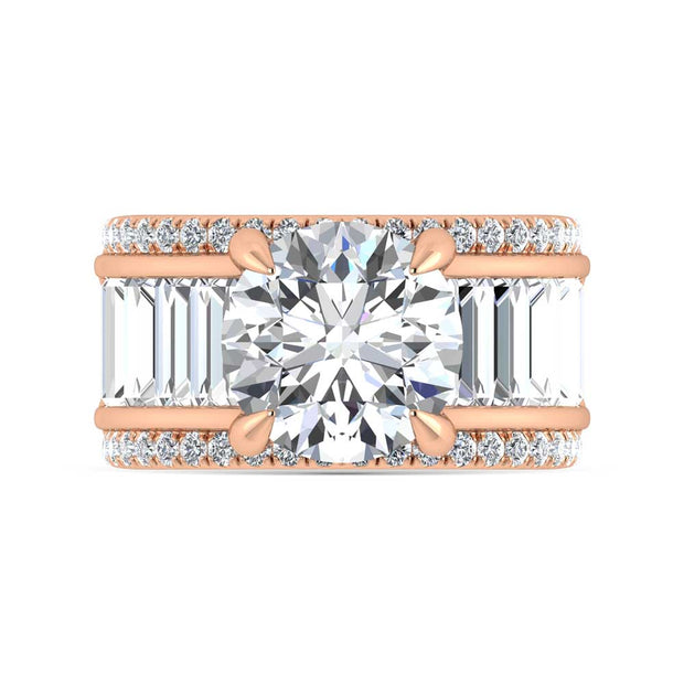 14K Rose Gold Lab Grown Diamond 8 1/6 Ct.Tw. Round and Baguette Shank Engagement Ring (Round Center)