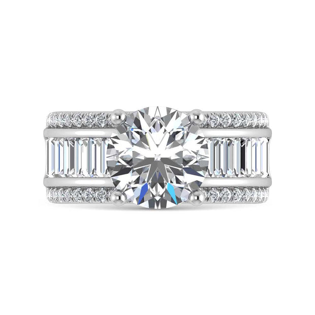 14K White Gold Lab Grown Diamond 4 1/3 Ct.Tw. Round and Baguette Shank Engagement Ring (Round Center)