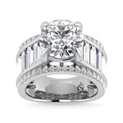 14K White Gold Lab Grown Diamond 8 1/6 Ct.Tw. Round and Baguette Shank Engagement Ring (Round Center)