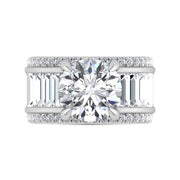 14K White Gold Lab Grown Diamond 8 1/6 Ct.Tw. Round and Baguette Shank Engagement Ring (Round Center)