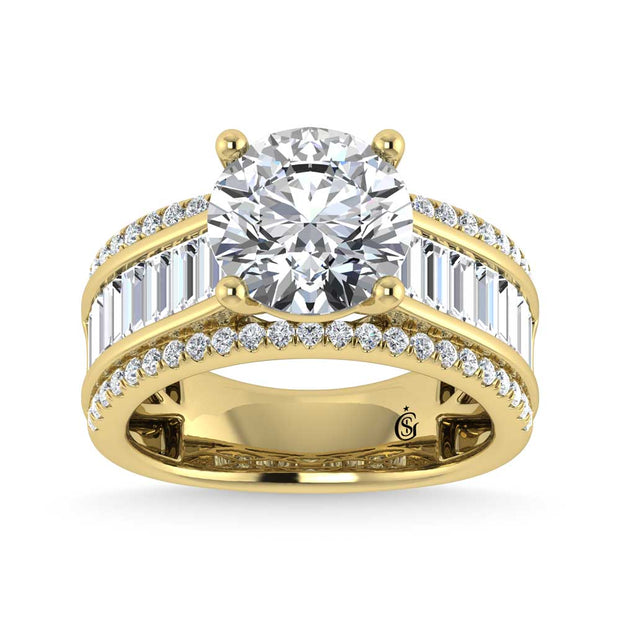 14K Yellow Gold Lab Grown Diamond 4 1/3 Ct.Tw. Round and Baguette Shank Engagement Ring (Round Center)