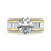 14K Yellow Gold Lab Grown Diamond 4 1/3 Ct.Tw. Round and Baguette Shank Engagement Ring (Round Center)