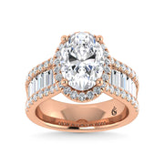 14K Rose Gold Lab Grown Diamond 4 5/8 Ct.Tw. Round and Baguette Shank Engagement Ring (Oval Center)