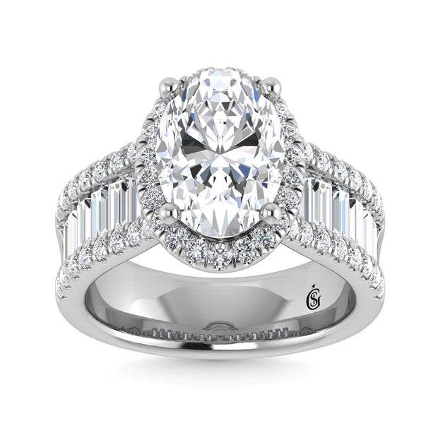 14K White Gold Lab Grown Diamond 4 5/8 Ct.Tw. Round and Baguette Shank Engagement Ring (Oval Center)