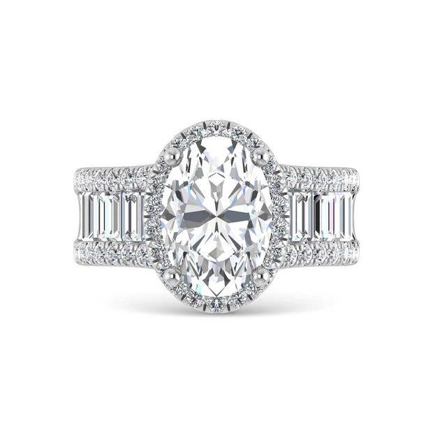 14K White Gold Lab Grown Diamond 4 5/8 Ct.Tw. Round and Baguette Shank Engagement Ring (Oval Center)