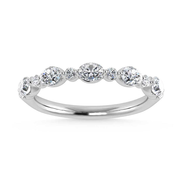 14K White Gold Lab Grown Diamond 1/3 Ct.Tw. Marquise and Round Shared Prong Set Stackable Band
