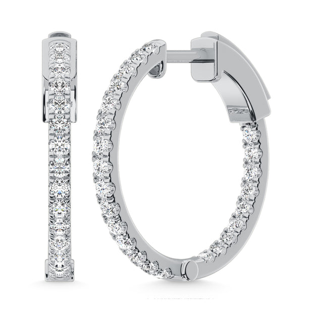 925 Silver Lab Grown Diamond 1 Ct.Tw. Hoop Earrings