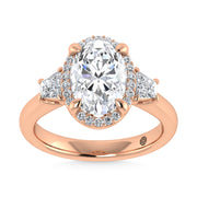 14K Rose Gold Labgrown Diamond 3 1/2 Ct.Tw. Three Stone Engagement Ring (Center Oval 2ct)