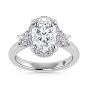 14K White Gold Labgrown Diamond 3 1/2 Ct.Tw. Three Stone Engagement Ring (Center Oval 2ct)