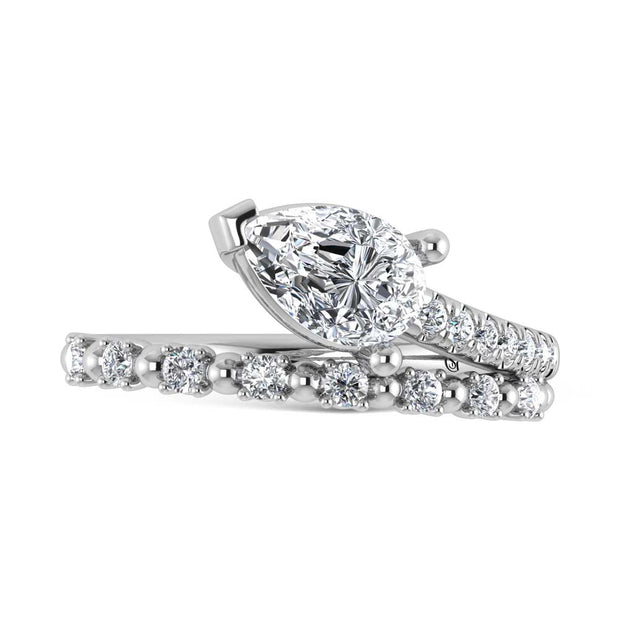 14K White Gold  1 1/4 Ct.Tw. Pear and Round Lab Grown Diamond Engagement Ring