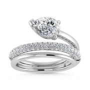 14K White Gold  1 5/8 Ct.Tw. Pear and Round Lab Grown Diamond Engagement Ring