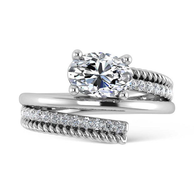 14K White Gold  1 5/8 Ct.Tw. Oval and Round Lab Grown Diamond Fashion Ring