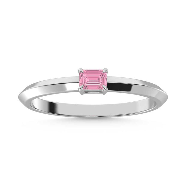 14K White Gold Emerald Shape Pink Lab Grown Diamond 1/4 Ct.Tw. Ring