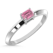 14K White Gold Emerald Shape Pink Lab Grown Diamond 1/4 Ct.Tw. Ring