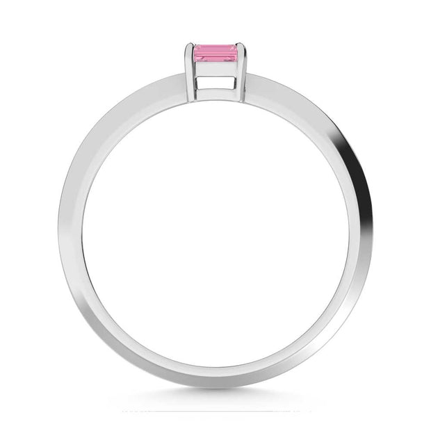 14K White Gold Emerald Shape Pink Lab Grown Diamond 1/4 Ct.Tw. Ring