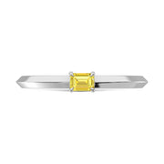 14K White Gold Emerald Shape Yellow Lab Grown Diamond 1/4 Ct.Tw. Ring