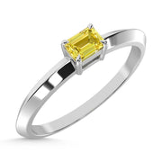 14K White Gold Emerald Shape Yellow Lab Grown Diamond 1/4 Ct.Tw. Ring