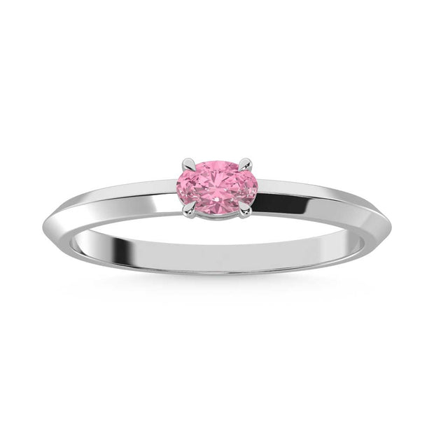 14K White Gold Oval Shape Pink Lab Grown Diamond 1/5 Ct.Tw. Ring