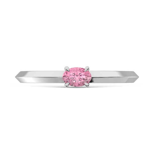 14K White Gold Oval Shape Pink Lab Grown Diamond 1/5 Ct.Tw. Ring