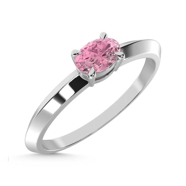 14K White Gold Oval Shape Pink Lab Grown Diamond 1/5 Ct.Tw. Ring