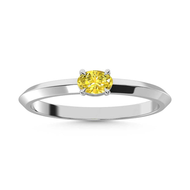 14K White Gold Oval Shape Yellow Lab Grown Diamond 1/5 Ct.Tw. Ring