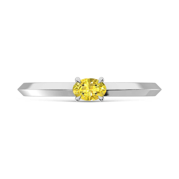 14K White Gold Oval Shape Yellow Lab Grown Diamond 1/5 Ct.Tw. Ring