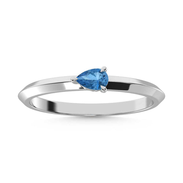 14K White Gold Pear Shape Blue Lab Grown Diamond 1/5 Ct.Tw. Ring