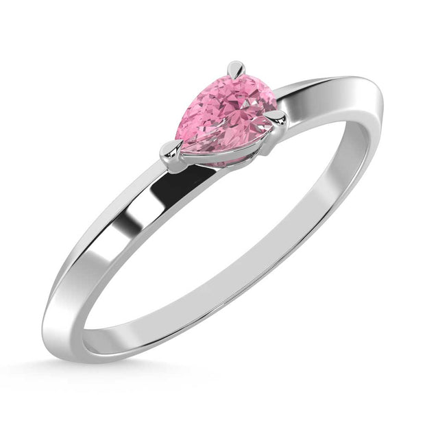 14K White Gold Pear Shape Pink Lab Grown Diamond 1/5 Ct.Tw. Ring