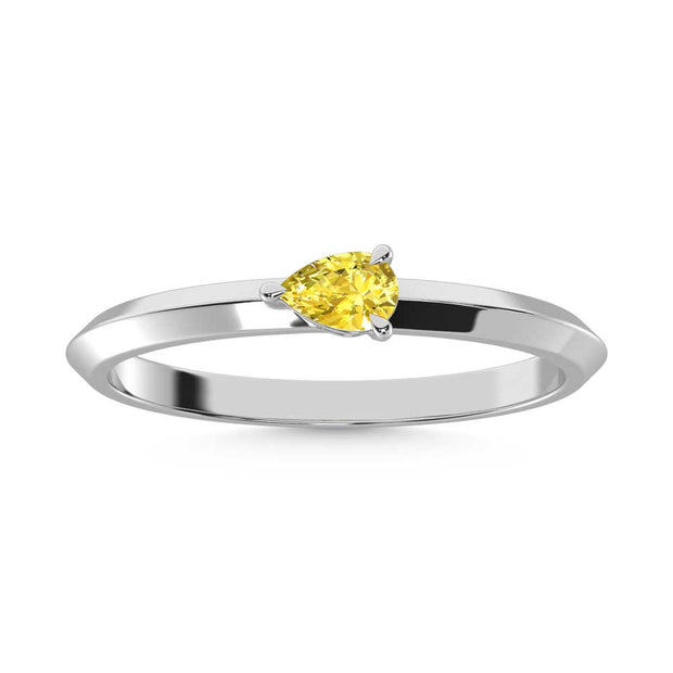 14K White Gold Pear Shape Yellow Lab Grown Diamond 1/5 Ct.Tw. Ring
