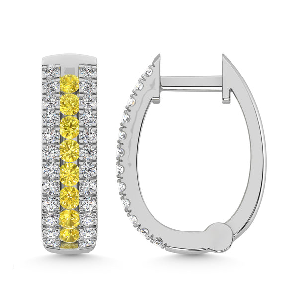 14K White Gold Lab Grown Diamond 1 Ct.Tw. Earrings (Center Row Yellow Diamond)