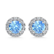 14K White Gold  3/4 Ct.Tw. White and Blue Lab Grown Diamond Stud Earrings