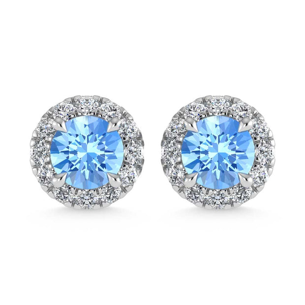 14K White Gold  3/4 Ct.Tw. White and Blue Lab Grown Diamond Stud Earrings
