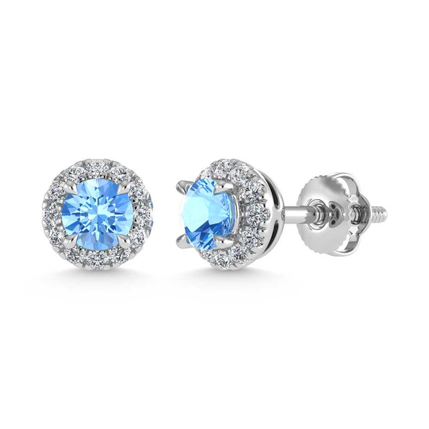 14K White Gold  3/4 Ct.Tw. White and Blue Lab Grown Diamond Stud Earrings