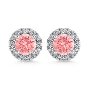 14K White Gold  3/4 Ct.Tw. White and Pink Lab Grown Diamond Stud Earrings