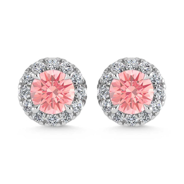 14K White Gold  3/4 Ct.Tw. White and Pink Lab Grown Diamond Stud Earrings