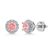 14K White Gold  3/4 Ct.Tw. White and Pink Lab Grown Diamond Stud Earrings