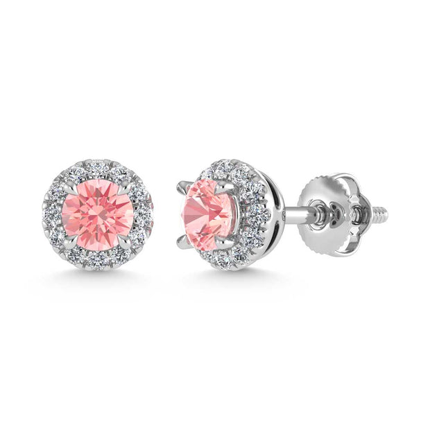 14K White Gold  3/4 Ct.Tw. White and Pink Lab Grown Diamond Stud Earrings